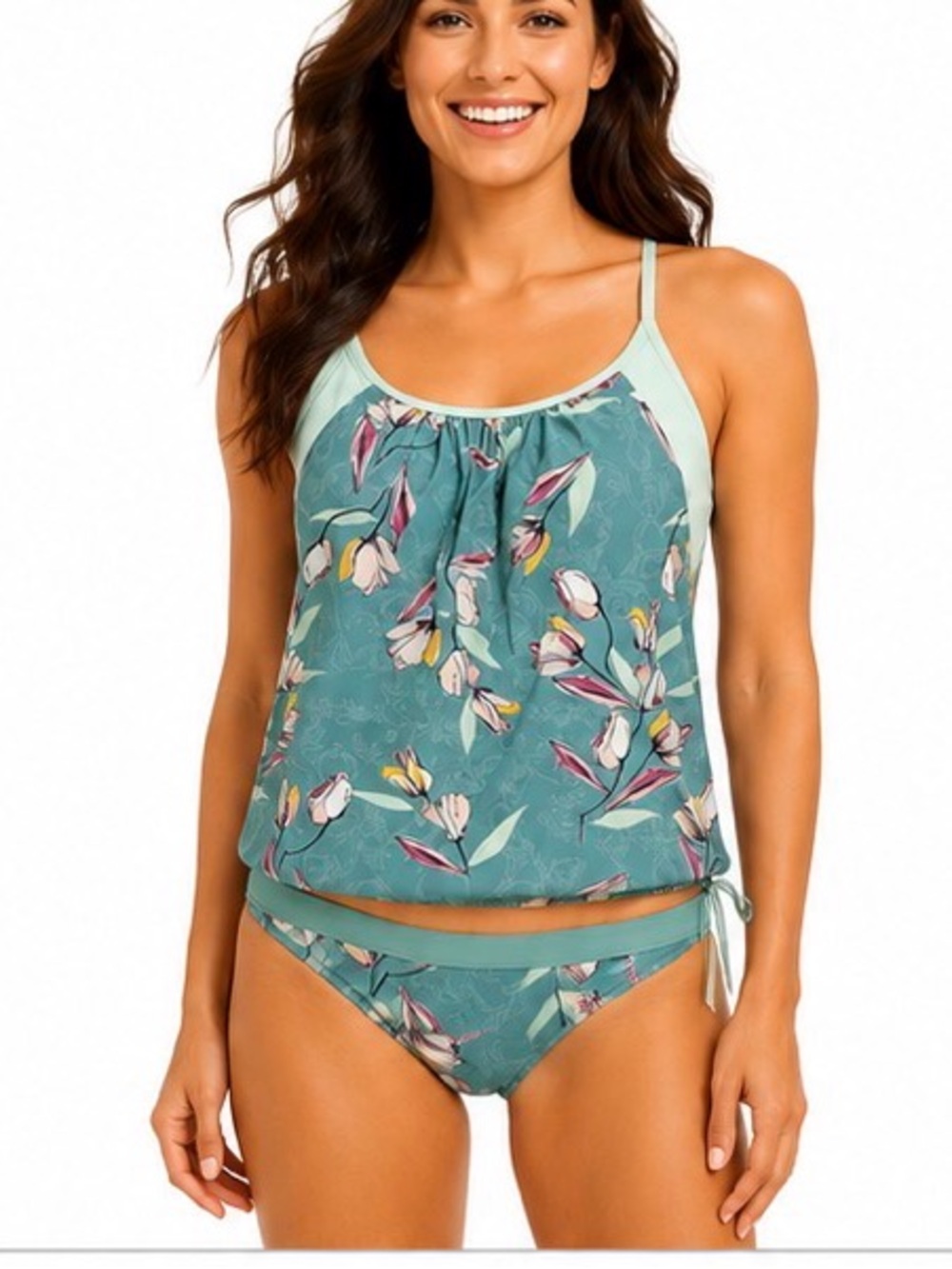 NWOT CALIA by Carrie Underwood Mint Floral Tankini Swim Set Large